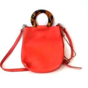 Anthropologie Street Level Orange Handbag Lucite Tortoise Handle Tote Crossbody